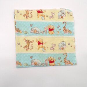 VTG Winnie The Pooh Flannel Baby Receiving Blanket Yellow Blue Stripes Polka Dot